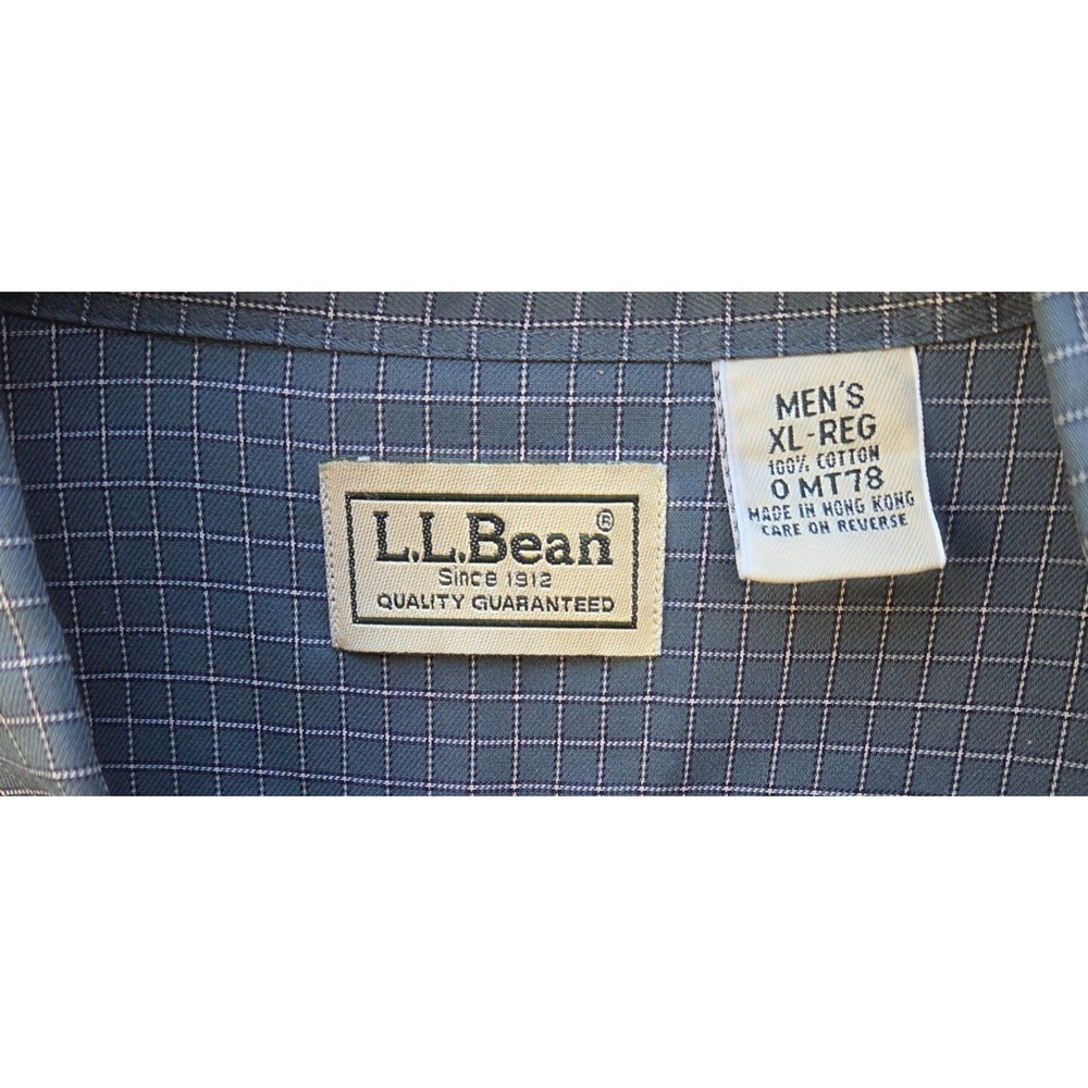 VTG 90's LL Bean Shirt Men XL Blue Grid Check Americana Hong  Kong 100% Cotton - Picture 2 of 8